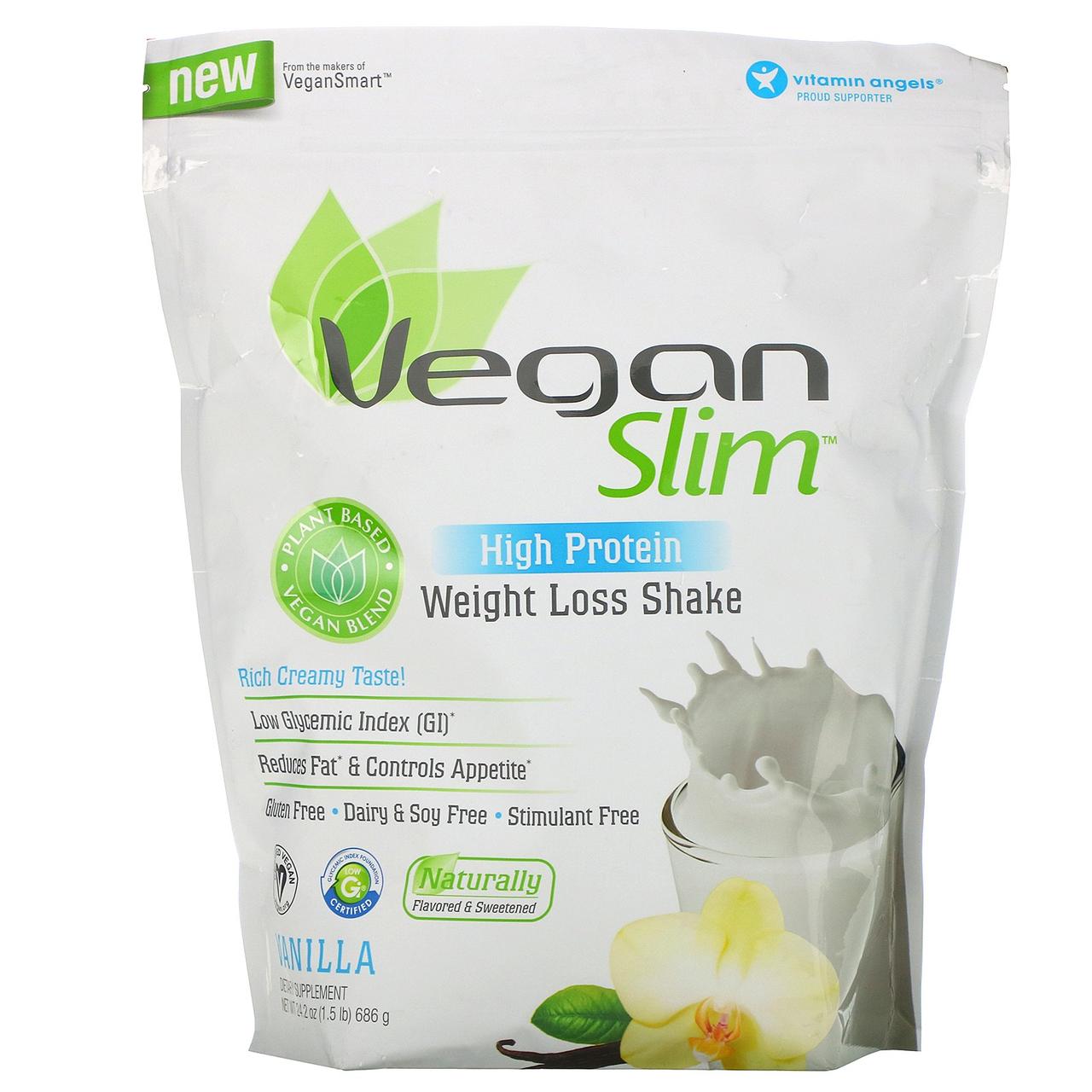 

VeganSmart, Vegan Slim, с высоким содержанием белка, коктейль для похудения, ваниль, 24,2 унции (686 г)