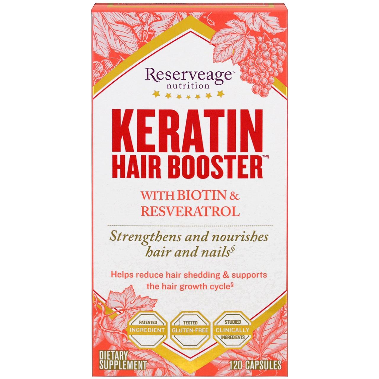 

ReserveAge Nutrition, Keratin Hair Booster с биотином и ресвератролом, 120 капсул