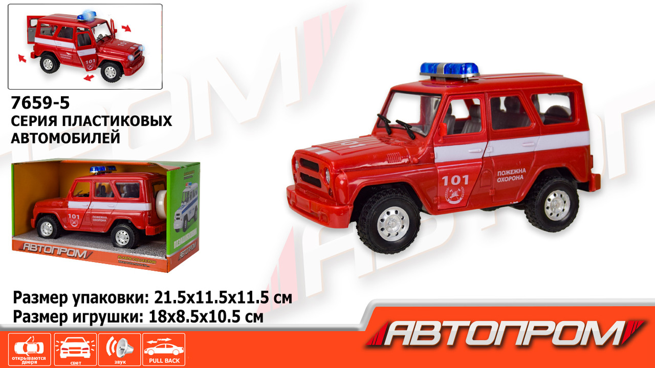 

Машинка игрушечная 7659-5 "АВТОПРОМ",1:27,Пожежна охорона,свет,звук ,откр.двери, в коробке 21,5*