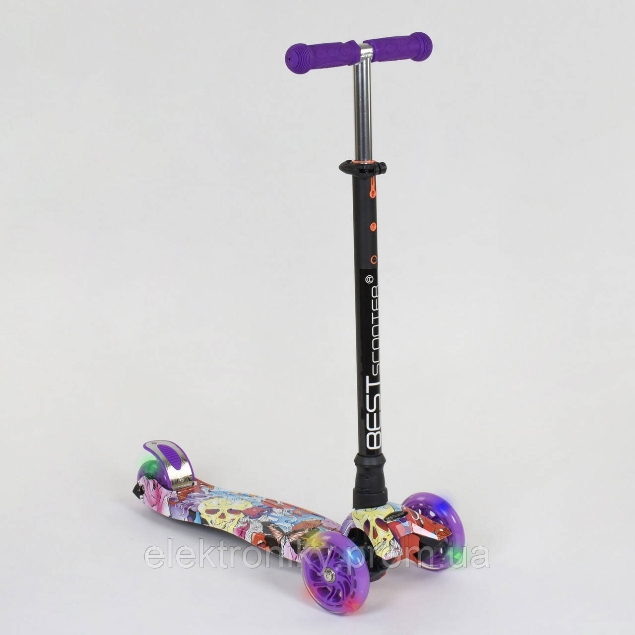 

Самокат А 24664/779-1313 Maxi Best Scooter 4 Светящихся Колеса, Трубка Руля Алюминиевая, Фиолетовый / разноцветный