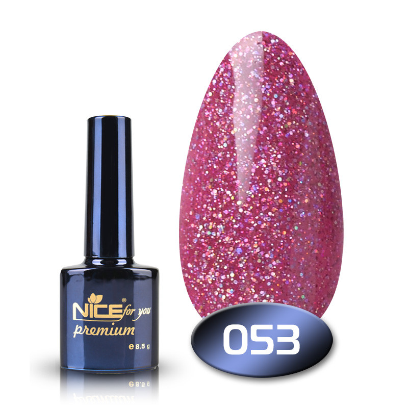 

Гель-лак Nice For You Premium №053 розовый с блестками 8,5 г.