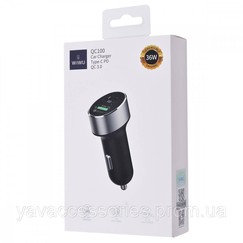 

Автомобильное ЗУ WIWU QC100 PD+QC3.0 USB + Type-C black