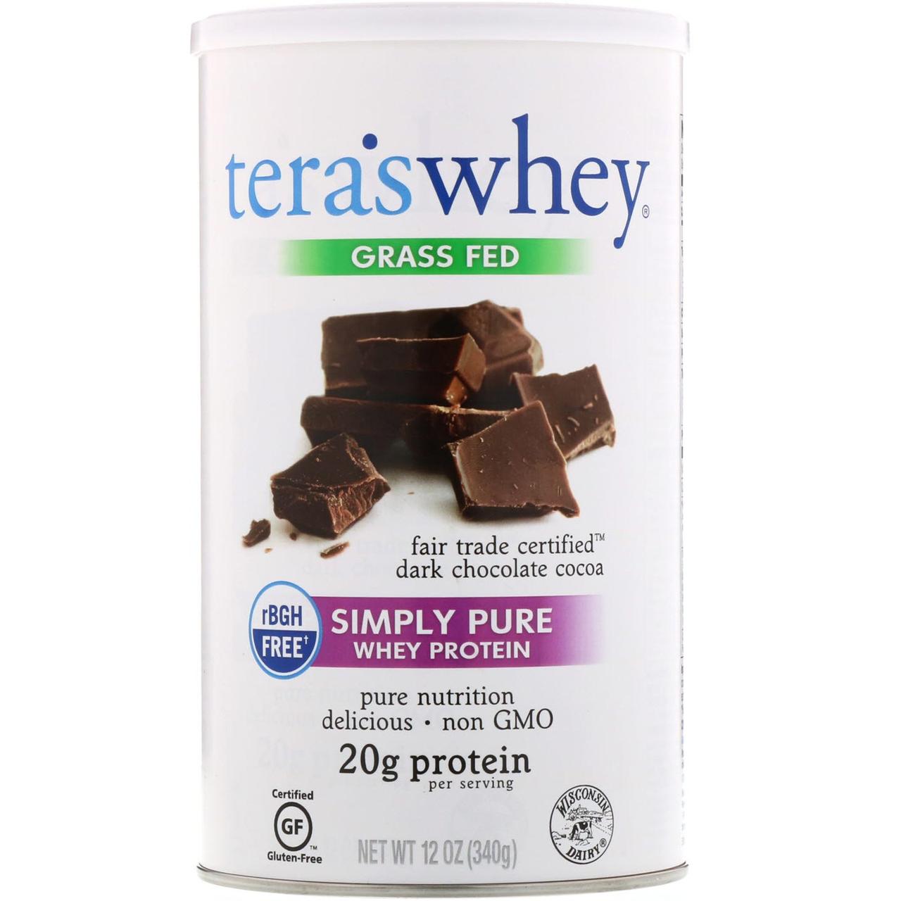 

Tera's Whey, Grass Fed, Simply Pure Whey Protein, Fair Trade Dark Chocolate Cocoa, 12 oz (340 g)