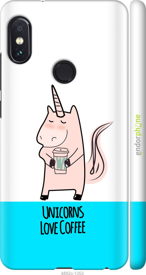 

Чехол на Xiaomi Redmi Note 5 Единорожек с кофе "4892c-1516-46222", Голубой