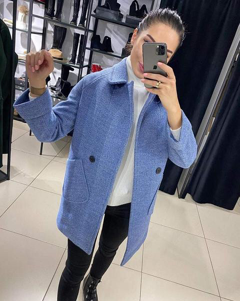 

Женское стильное пальто кашемировое новинка 2021 цвет голубое., Голубой