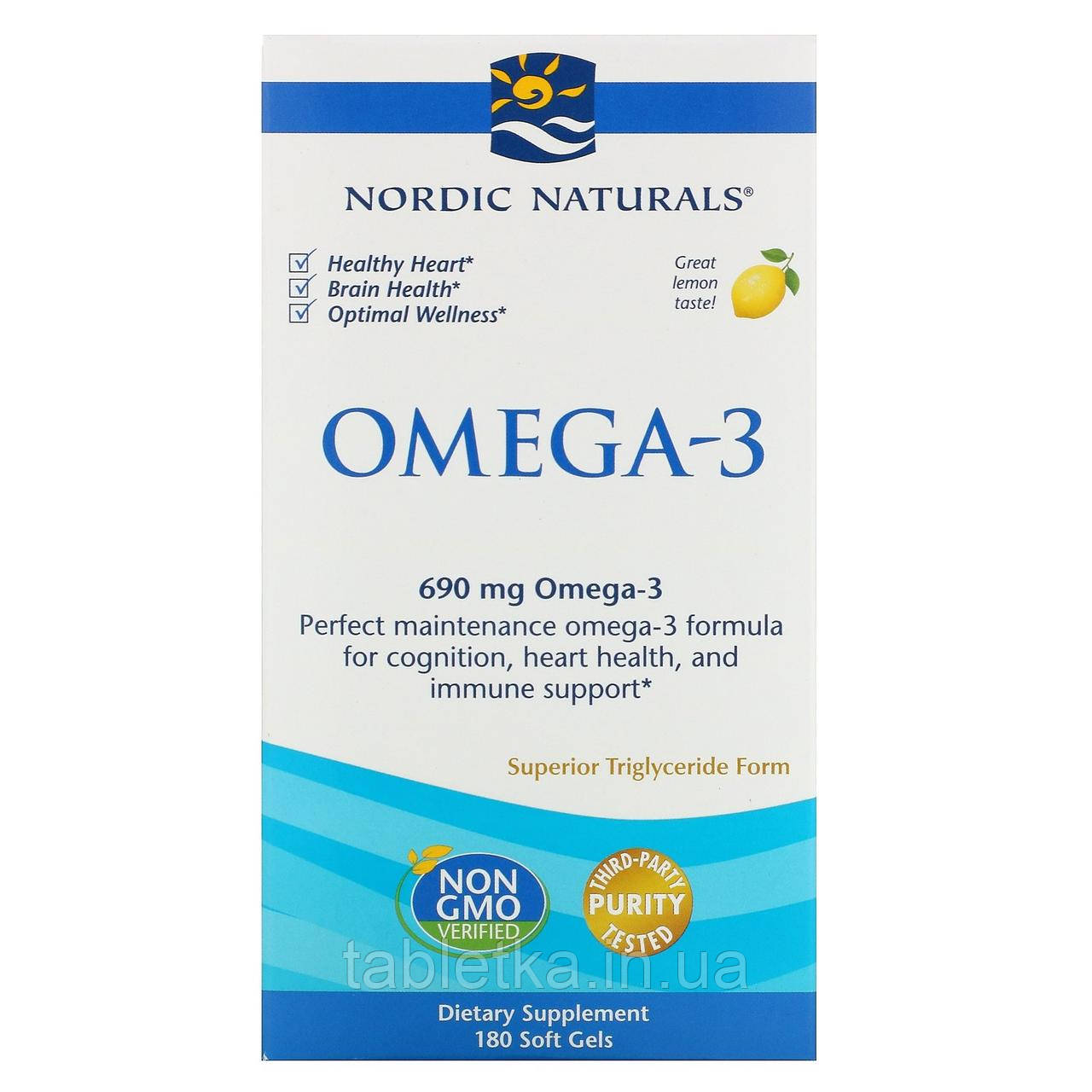 

Nordic Naturals, Омега-3, лимон, 690 мг, 180 капсул