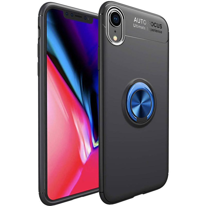 

TPU чехол Deen ColorRing под магнитный держатель (opp) для Apple iPhone XR (6.1"), Черный / синий