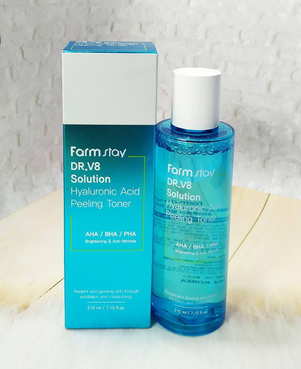 

Пилинг-тонер с комплексом кислот FarmStay Dr.V8 Solution Hyaluronic Acid Peeling Toner