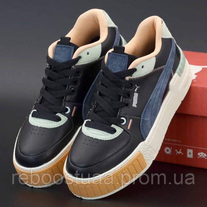 

Жіночі кросівки в стилі Puma Cali Sport Mix, шкіра, чорний, білий, бірюзовий, жовтий, Індонезія 39, Разные цвета