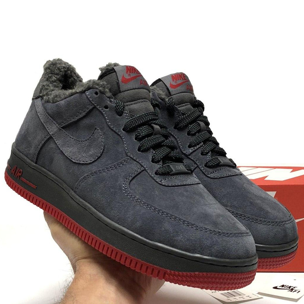 

Мужские зимние кроссовки в стиле Nike Air Force 1 Low, натуральная замша, (с мехом), серый, Китай 45