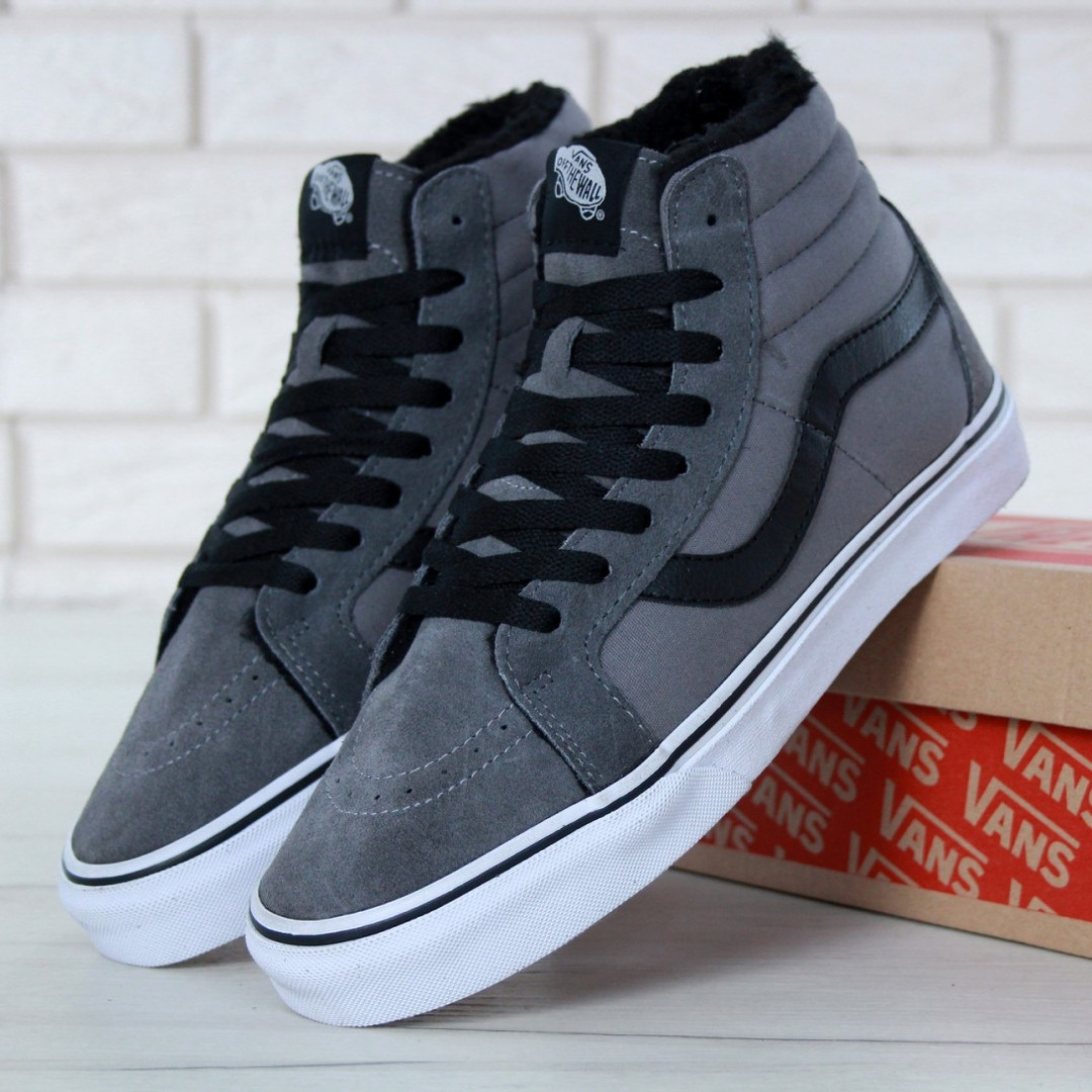 

Мужские зимние кеды в стиле Vans Sk8-Hi, (с мехом), серый, Китай 43