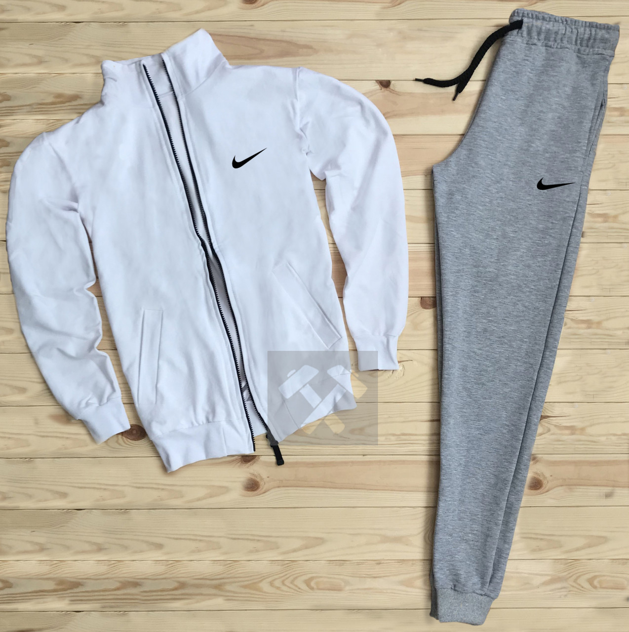 

Мужской спортивный костюм Найк на змейке, олимпийка и штаны Nike Турецкий трикотаж (весна/лето/осень) реплика, Серый