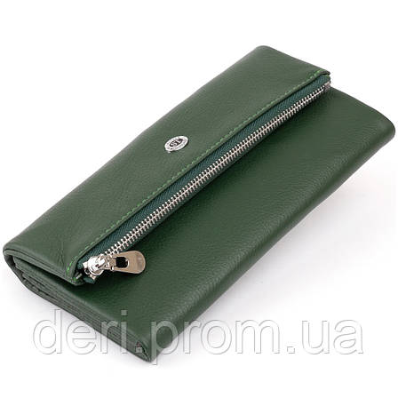 Клатч конверт с карманом для мобильного кожаный женский ST Leather 19270 Зеленый, фото 2