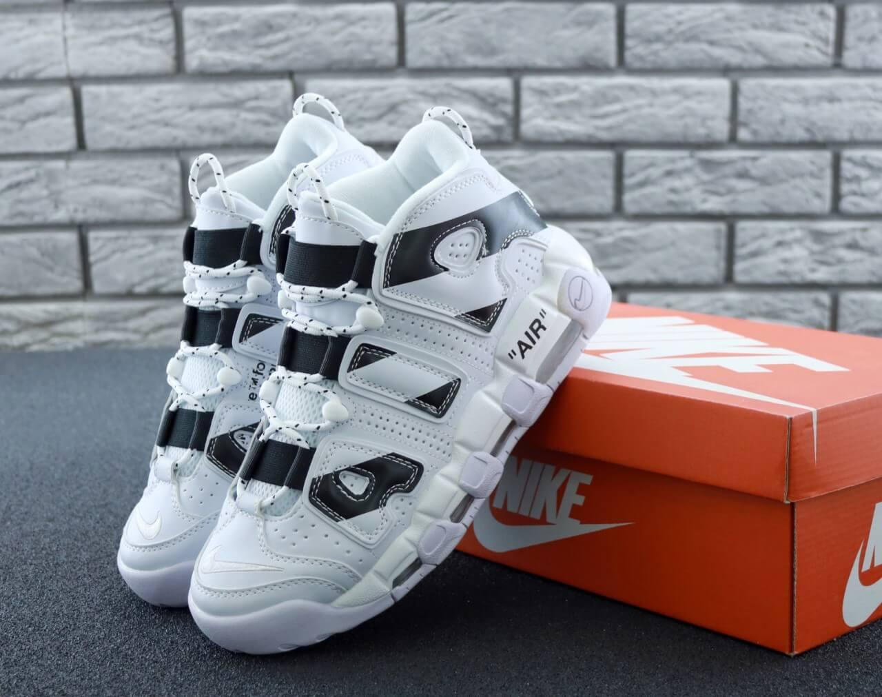 

Мужские высокие кроссовки Air More Uptempo черно-белые (Найк Аир Мор Аптемпо), Белый