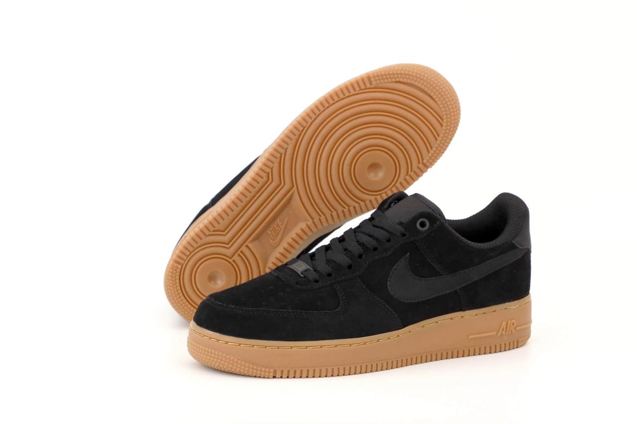 

Мужские замшевые кроссовки Nike Air Force 1 Low Black Gum Suede (Кроссовки Найк Аир Форс низкие черные) 43, Черный