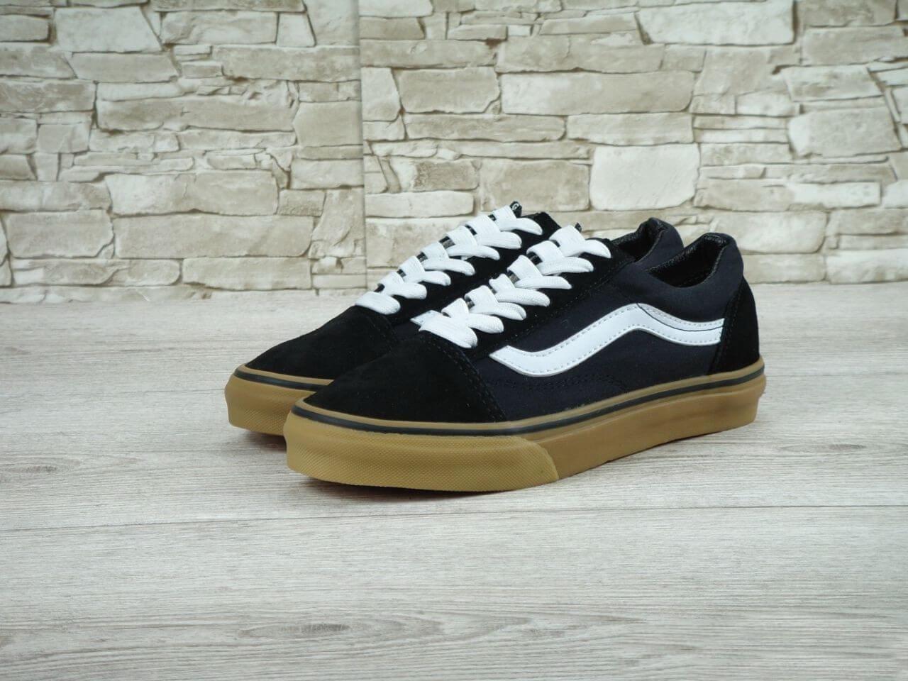 

Кеды Vans Old Skool Black White Gum (Кеды Ванс Олд Скул черные с коричневой подошвой) 38,5, Черный