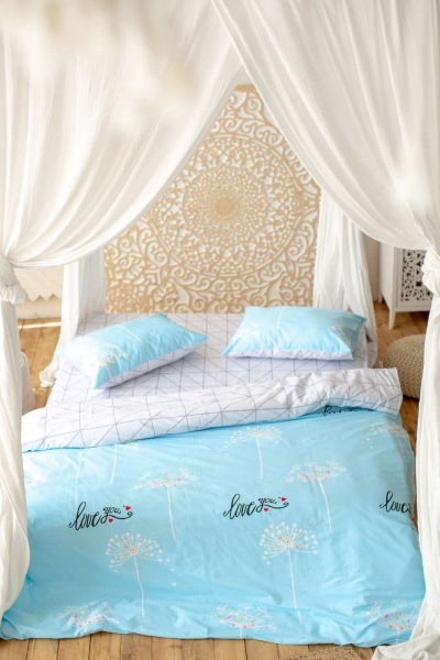 

Комплект постельного белья Prestige Gold Love бело-голубой двуспальный SKL29-250675