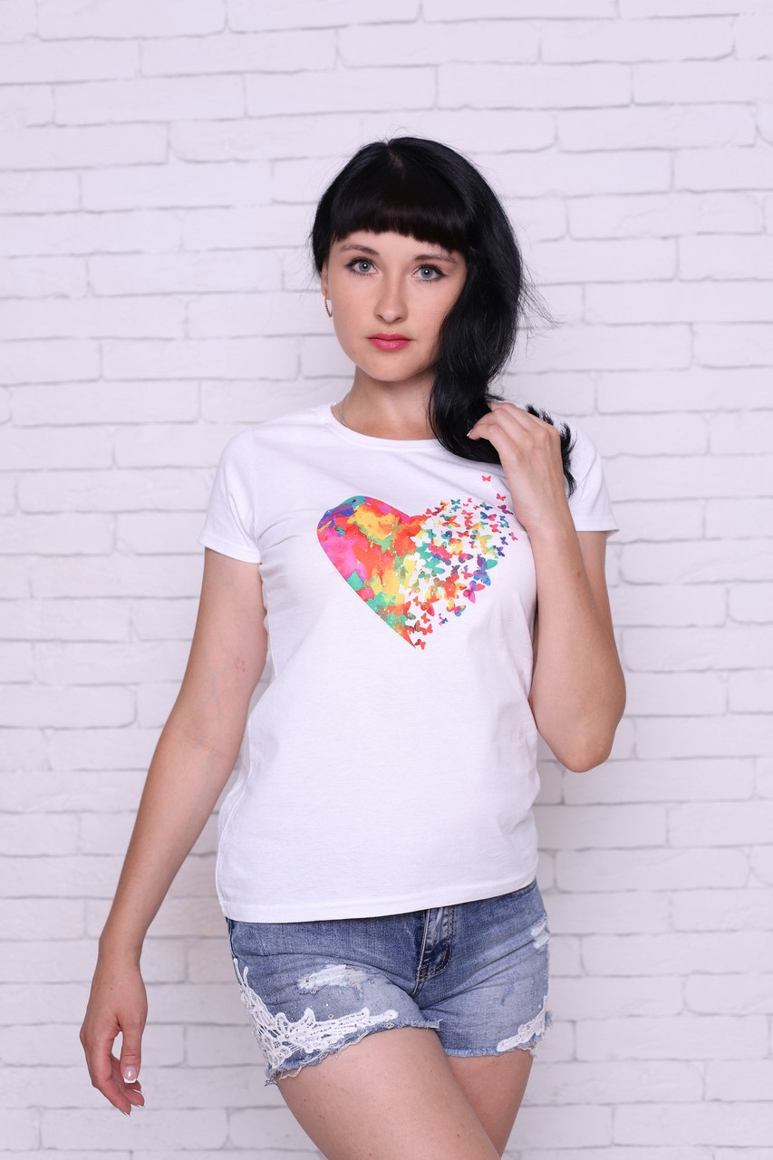 

Футболка женская Quality 100% хлопок производство Марокко Butterfly heart white s