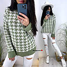 Вязаный свитер с принтом гусиная лапка с манжетами и воротником (р. 42-52) 9sv1111, фото 2