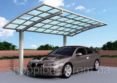 

Автомобильный навес из алюминия с монолитным поликарбонатом Oscar CarPort с арочной крышей одиночный, Серебристый