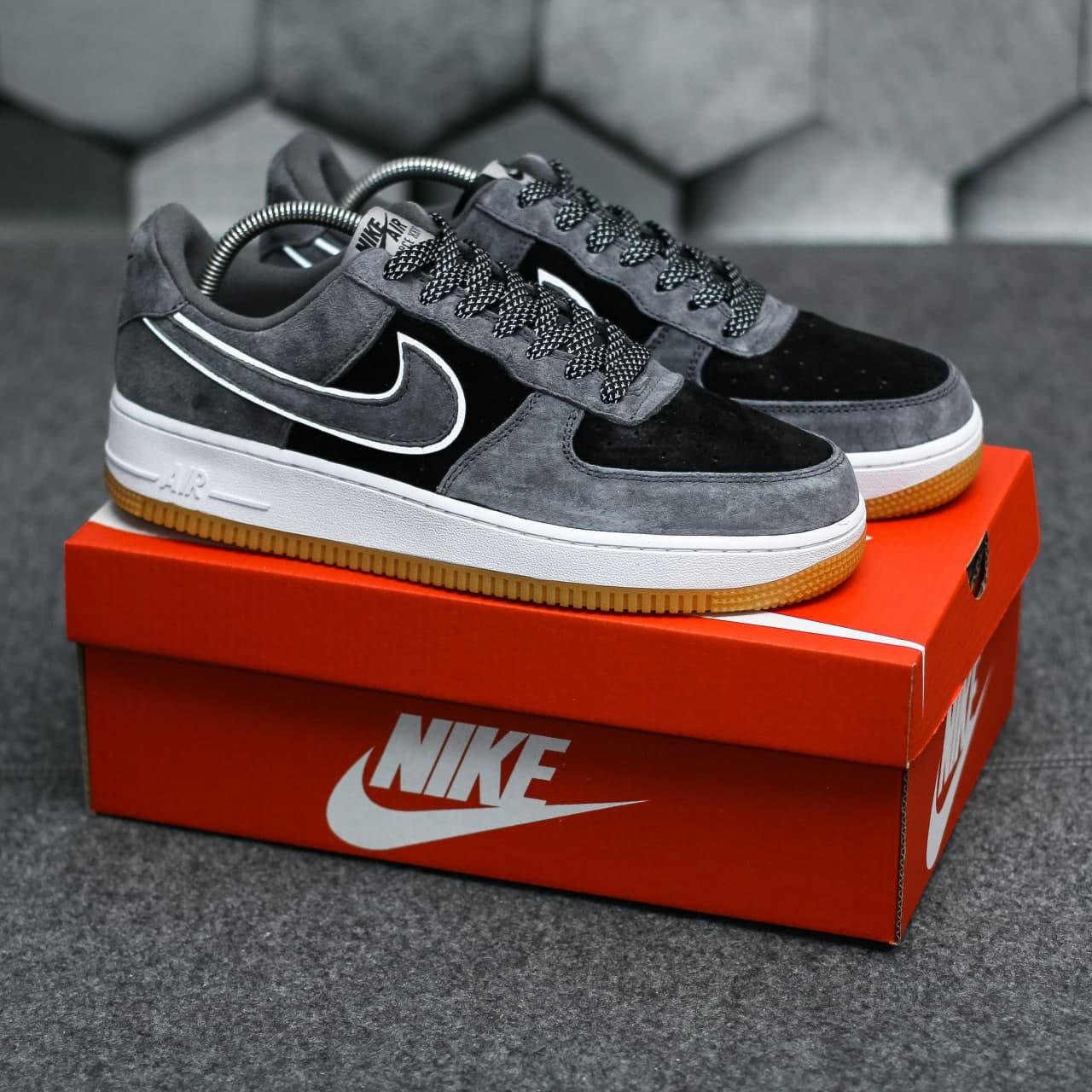 

Мужские кроссовки Nike Air Force Force Lou Luxury Suede Grey Black / Найк Аир Форс Серый Черный 42