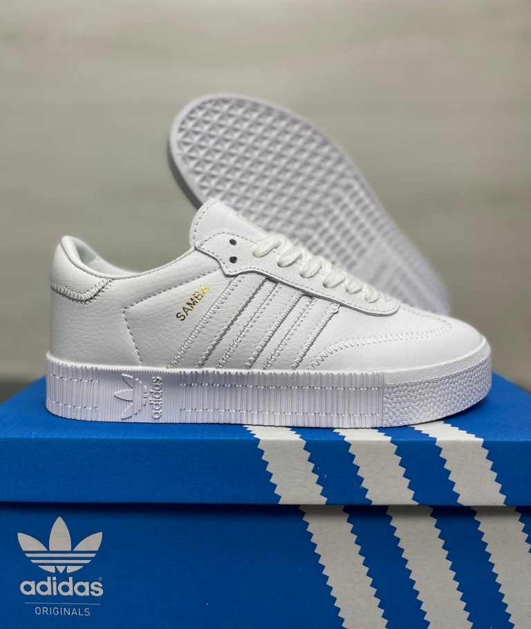 

Кроссовки женские демисезонные Adidas Samba rose Originals W Og White Обувь Адидас Самбо белые кеды кожаные, Белый