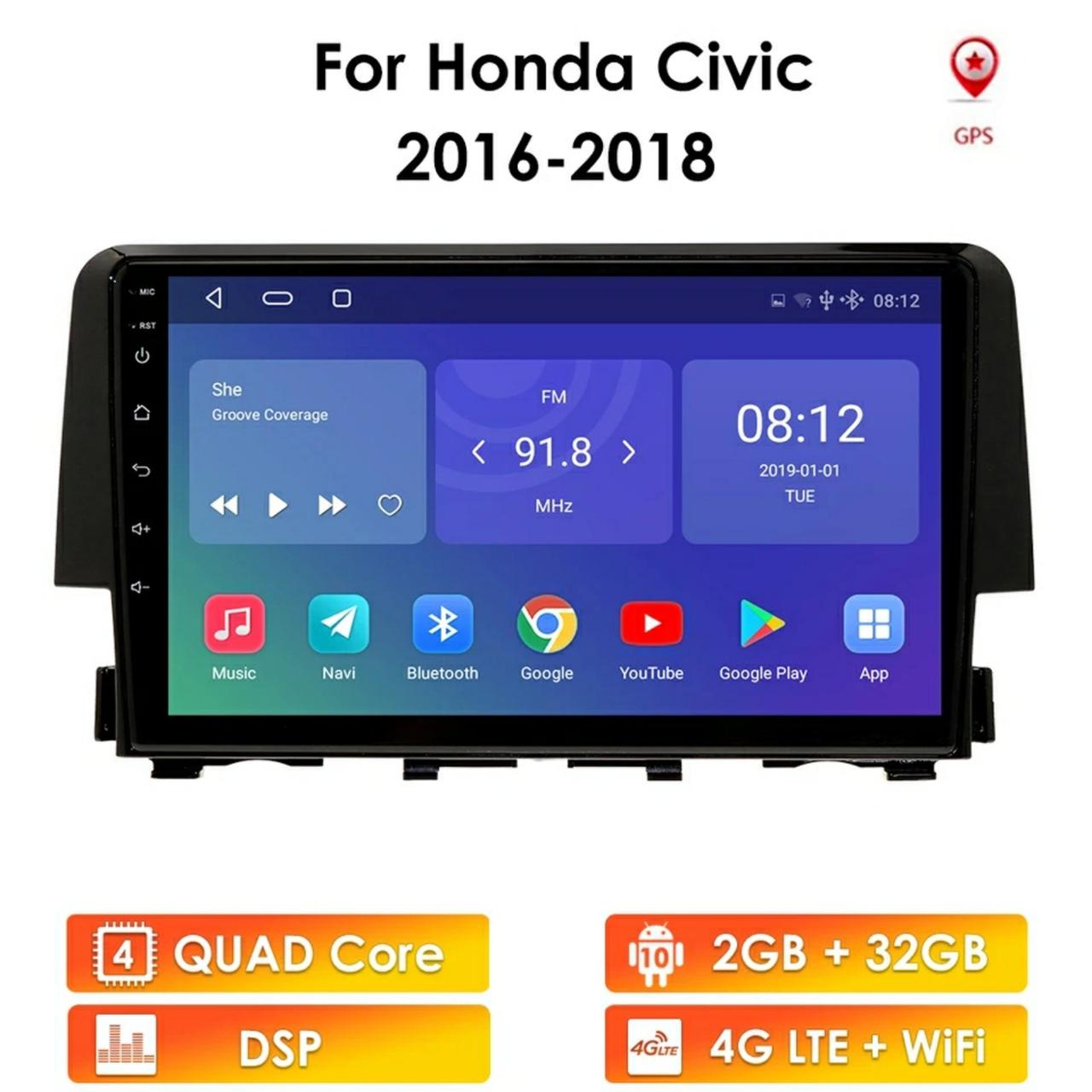 

Штатная магнитола Honda Civic 2016 2017 2018 Android 10