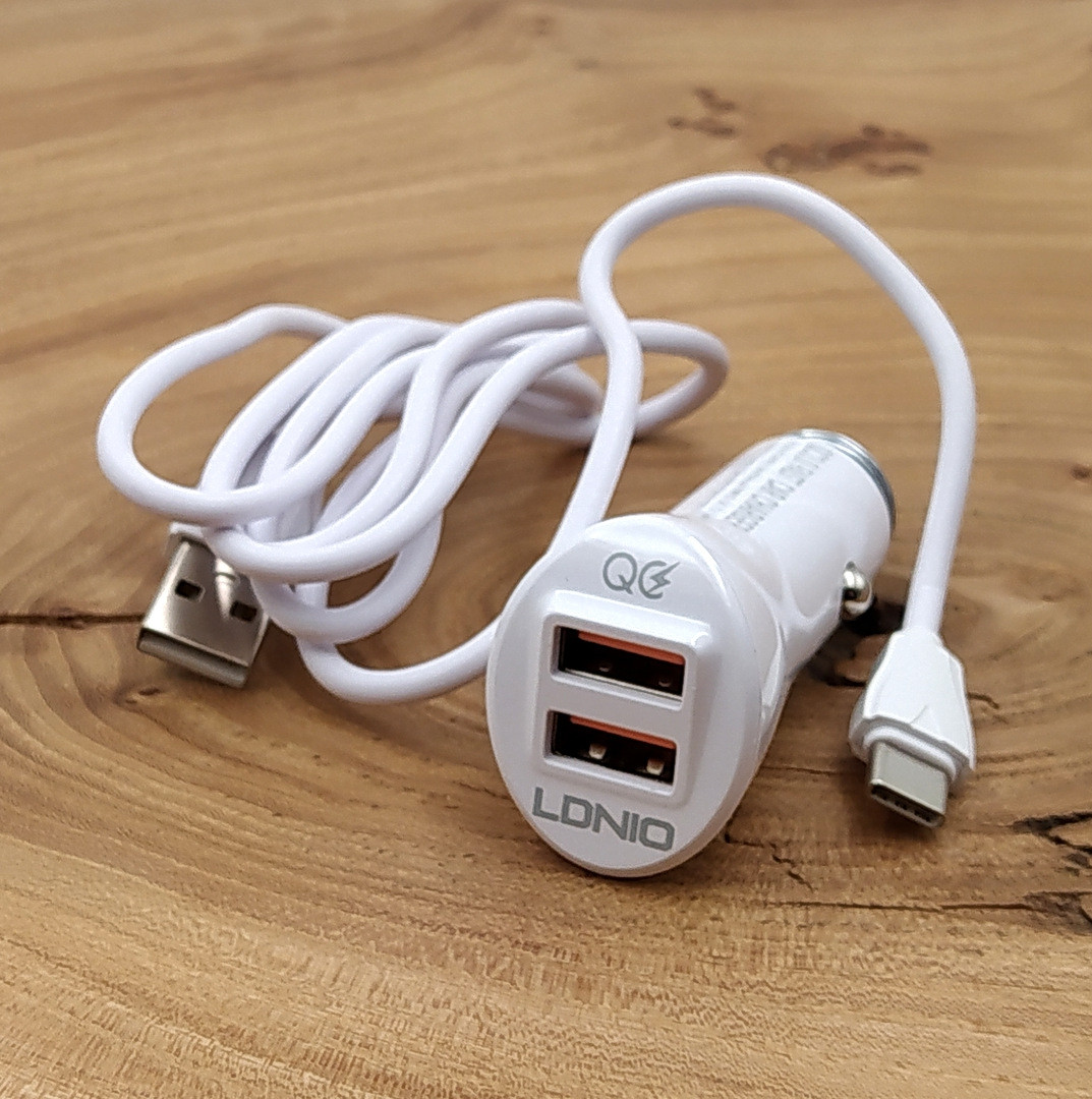 

Автомобильное зарядное устройство + кабель Type-C QC3.0/2USB Ldnio C511Q, Белый
