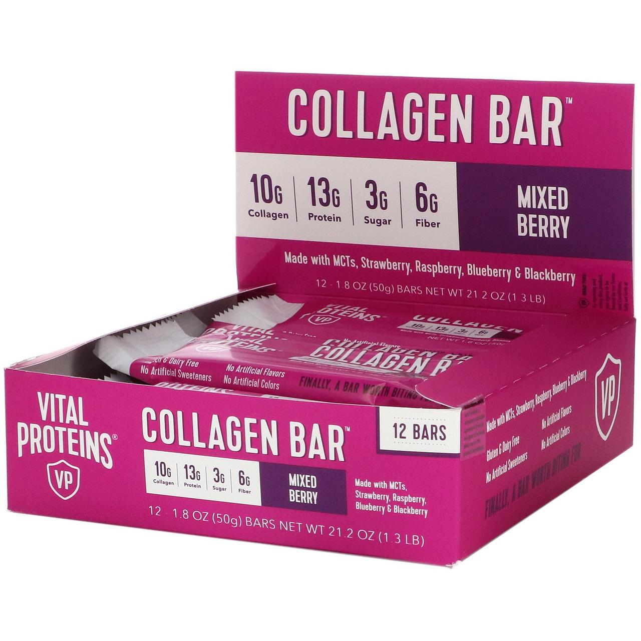 

Vital Proteins, Collagen Bar, Mixed Berry, 12 Bars, 1.8 oz (50 g) Each