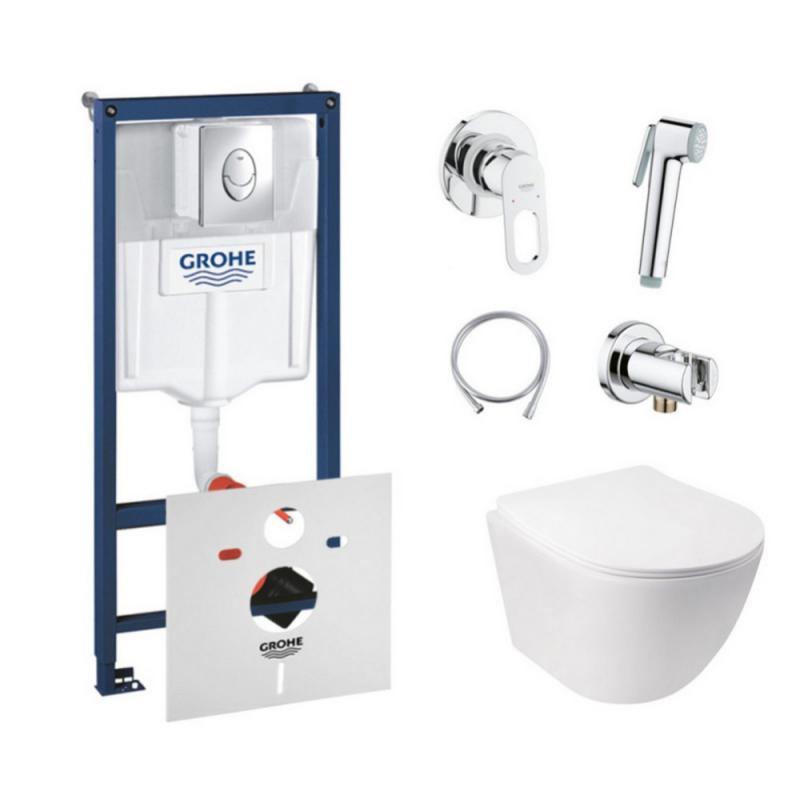 

Комплект інсталяція Grohe Rapid SL 38721001 + унітаз з сидінням Qtap Jay QT07335176W + набір для гігієнічного