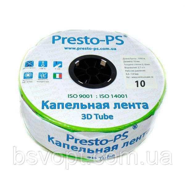 

Капельная лента эмиттерная каждые 10см. 2.7л/ч Presto-PS 3D Tube 1000м. (3D-10-1000)