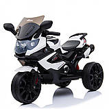 Дитячий електро-мотоцикл BMW на акумуляторі з шкіряним сидінням на м'яких EVA колесах. M 3986 білий, фото 4