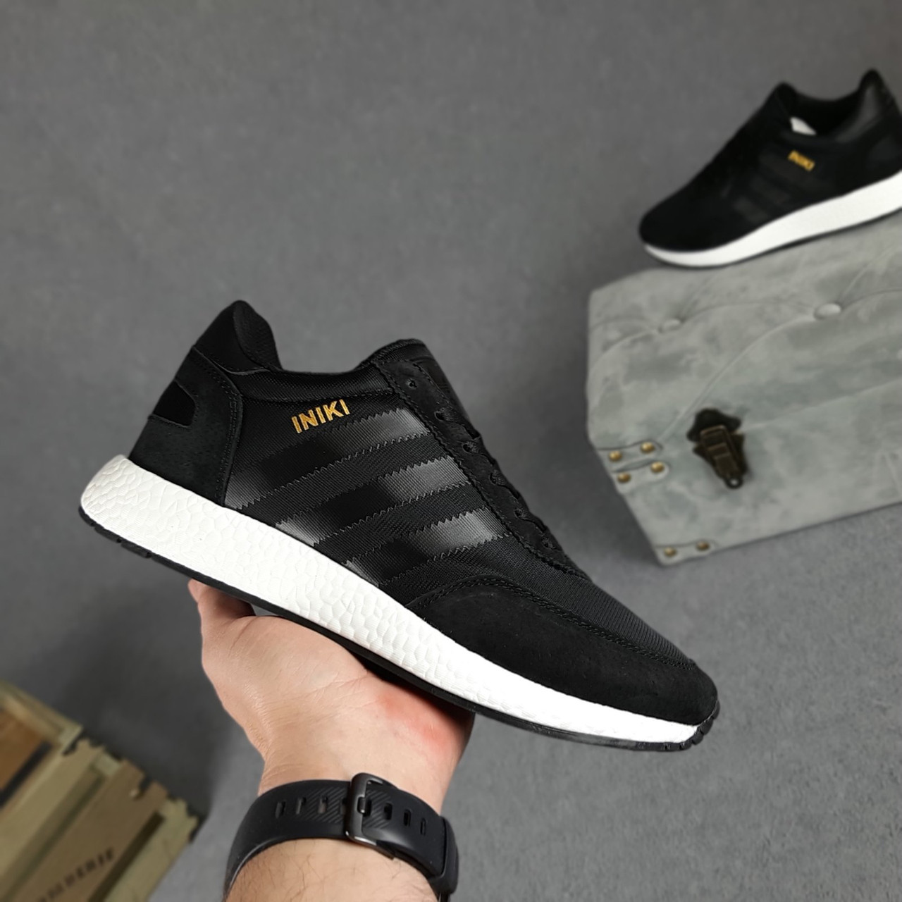 

Кроссовки мужские Adidas Iniki черные, Адидас Иники, натуральная замша, текстиль, прошиты. Код OD-10409 42, Черный