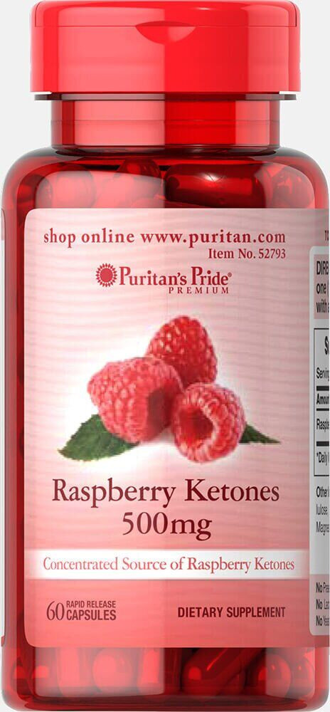 

Кетоны Малины, Raspberry Ketones, Puritan's Pride, 500 мг, 60 капсул