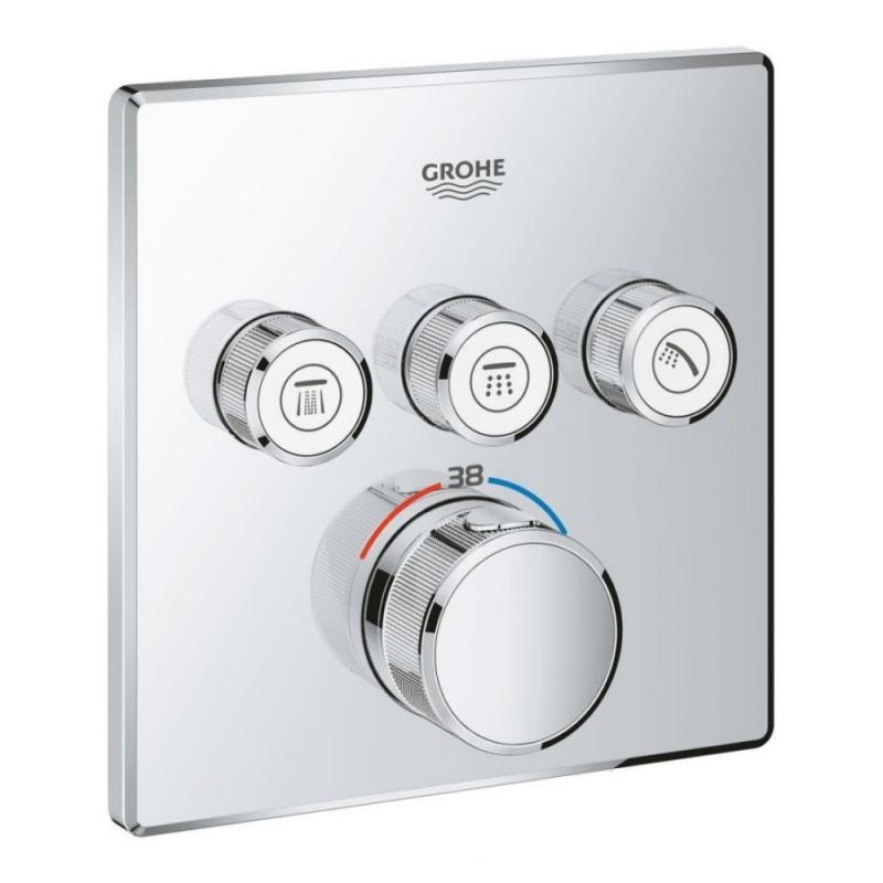 

Внешняя часть термостатического смесителя для ванны Grohe Grohtherm SmartControl 29126000 на три потребителя, Хром