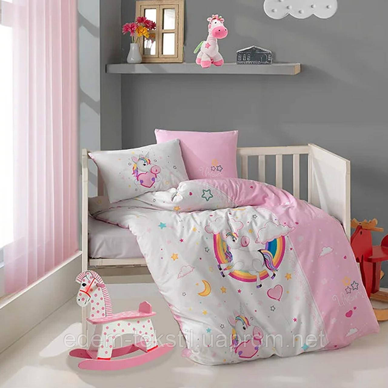 

Постель для девочки в кроватку Единорог Poni, Розовый, 100х150, 110х160, 35х45-2шт