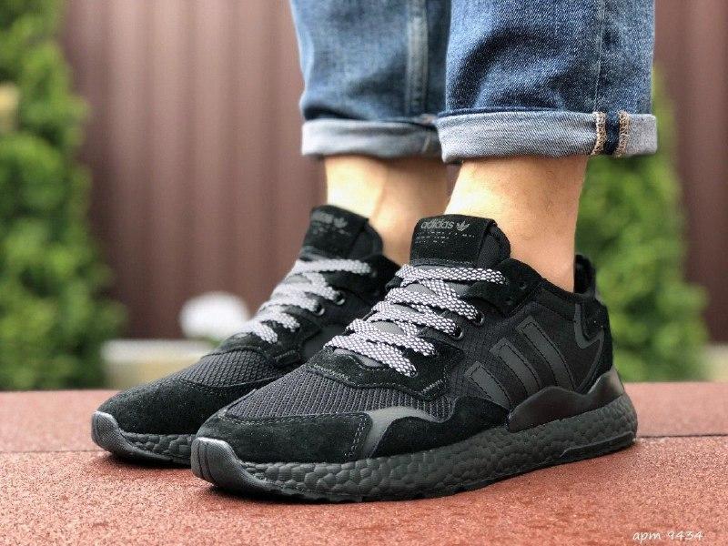 

Adidas Nite Jogger Boost 3M. Мужские кроссовки полностью черные Адидас Найт Джоггер Буст 3М., Черный