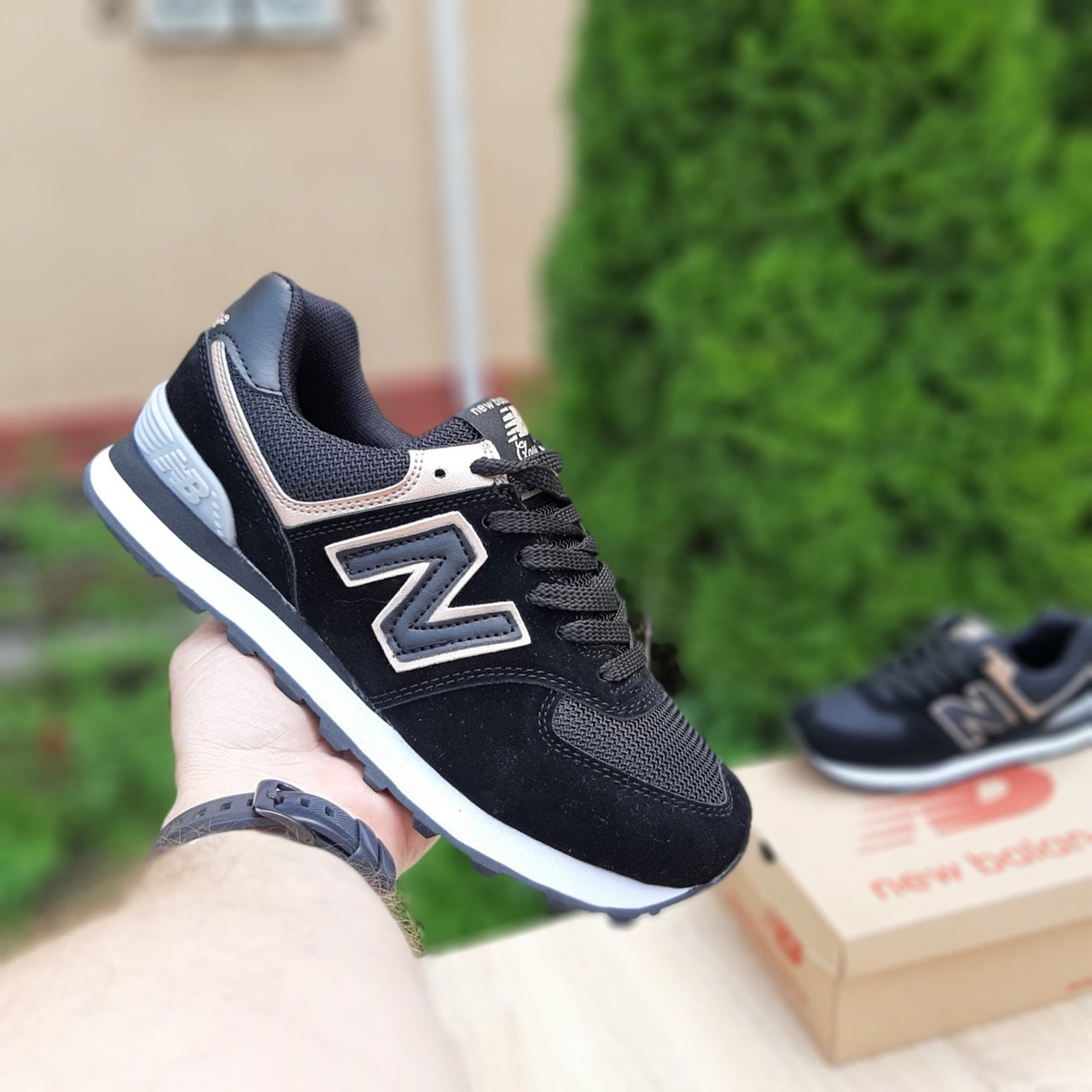 

Кроссовки женские New Balance 574 черные, Нью Баланс 574, натуральная замша, прошиты. Код OD-20142, Черный