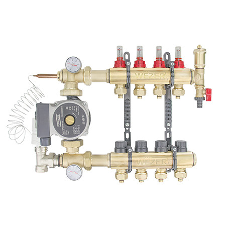 

Коллектор в сборе с насосом для теплого пола Wezer WF-4B угловой