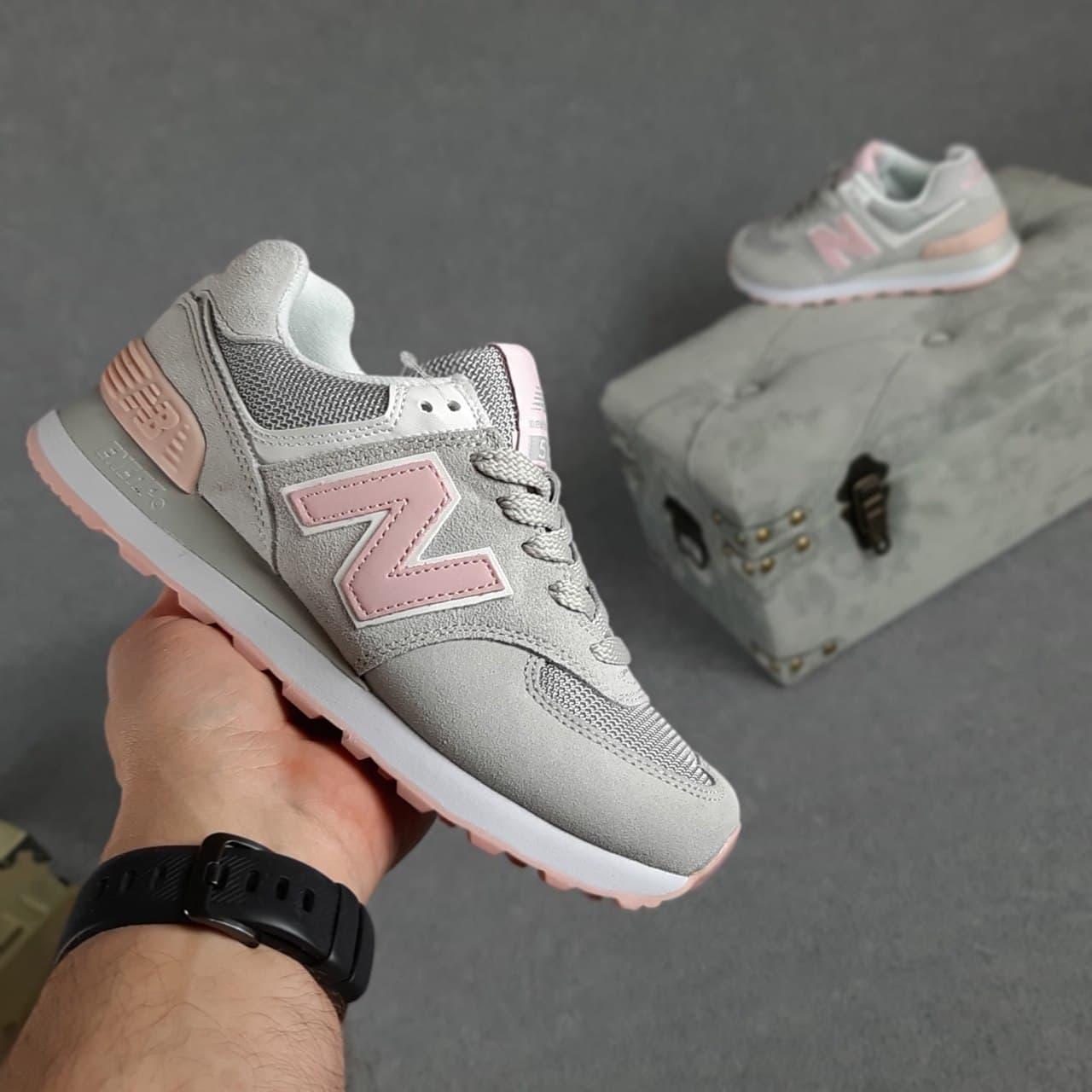 

New Balance 574 Серые с розовым замша/сетка | кроссовки на весну женские Кроссы для девушек Нью Беланс 574 41