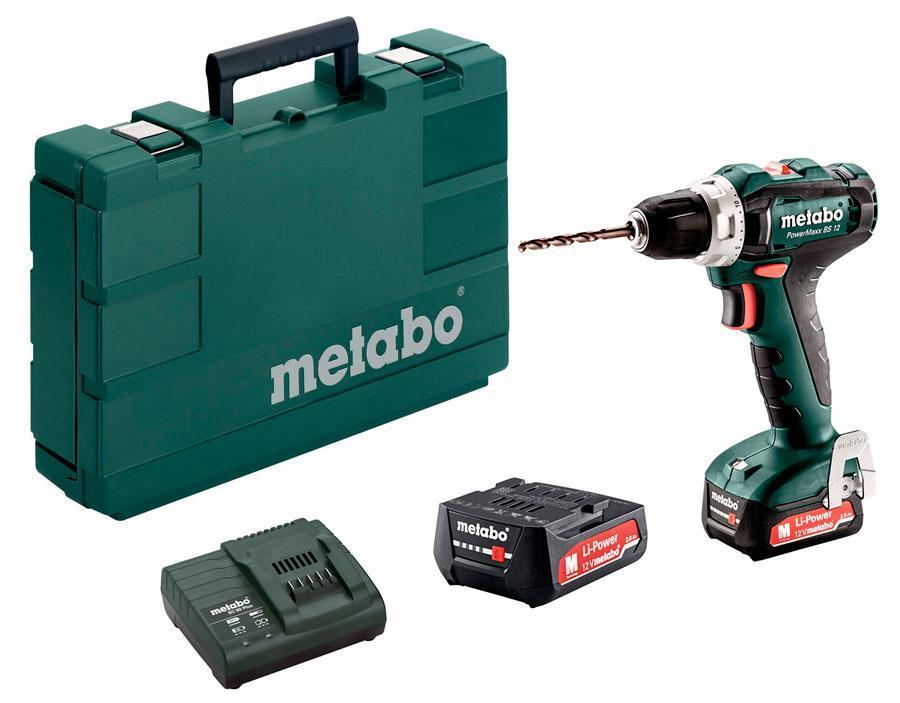 

Аккумуляторный шуруповерт Metabo PowerMaxx BS 12 + 2 акб + з у + кейс 601036500, КОД: 2367469