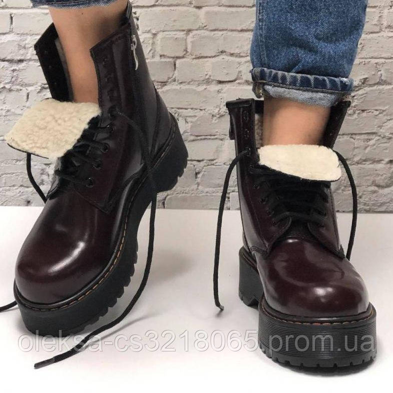 

Женские зимние ботинки в стиле Dr.Martens Jadon, кожа, (с мехом), бордовый, Китай 38