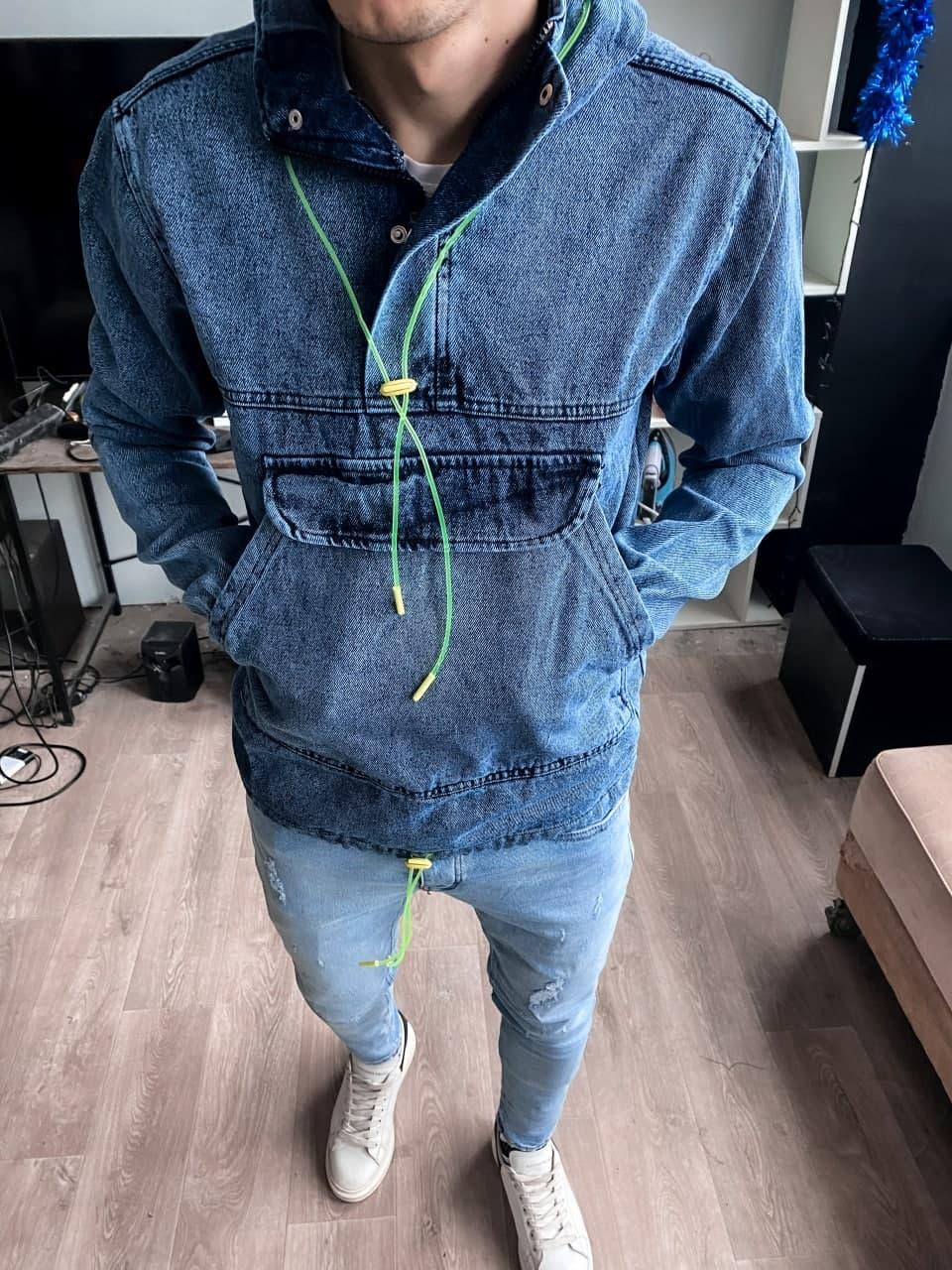 

Мужская джинсовка синяя удлиненная осень/весна.Мужская ветровка джинсовая куртка демисезонная 54