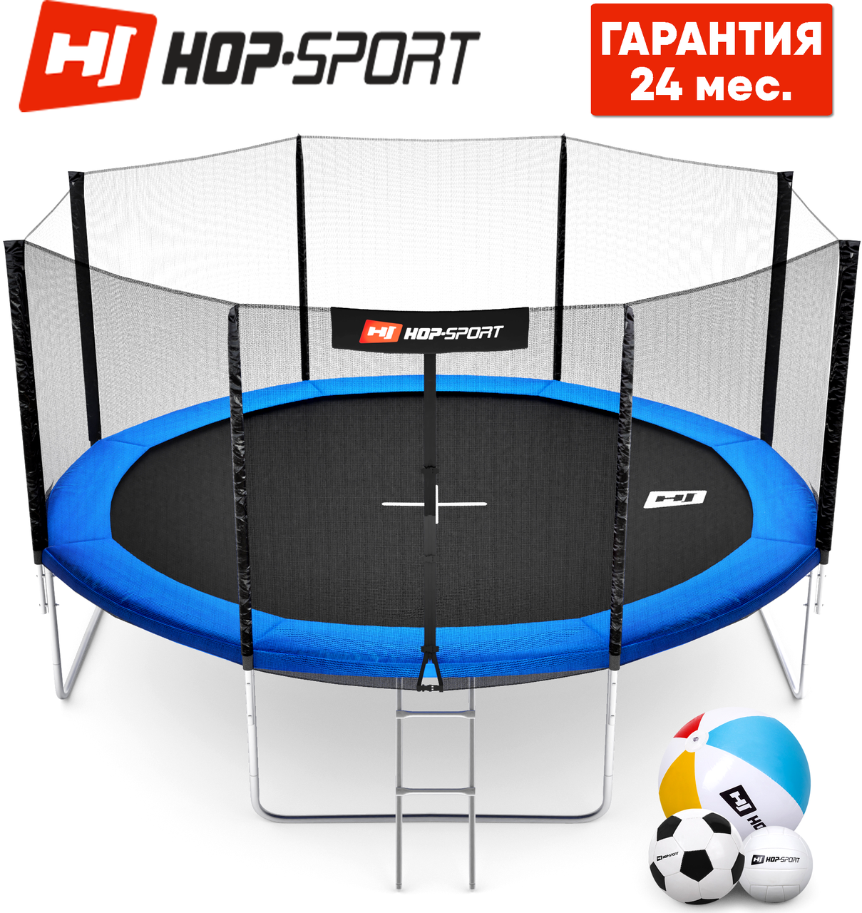 

Батуты детские и для взрослых Hop-Sport 427 см. Синий с внешней сеткой - 4 ножки, Германия. Гарантия 24 мес.