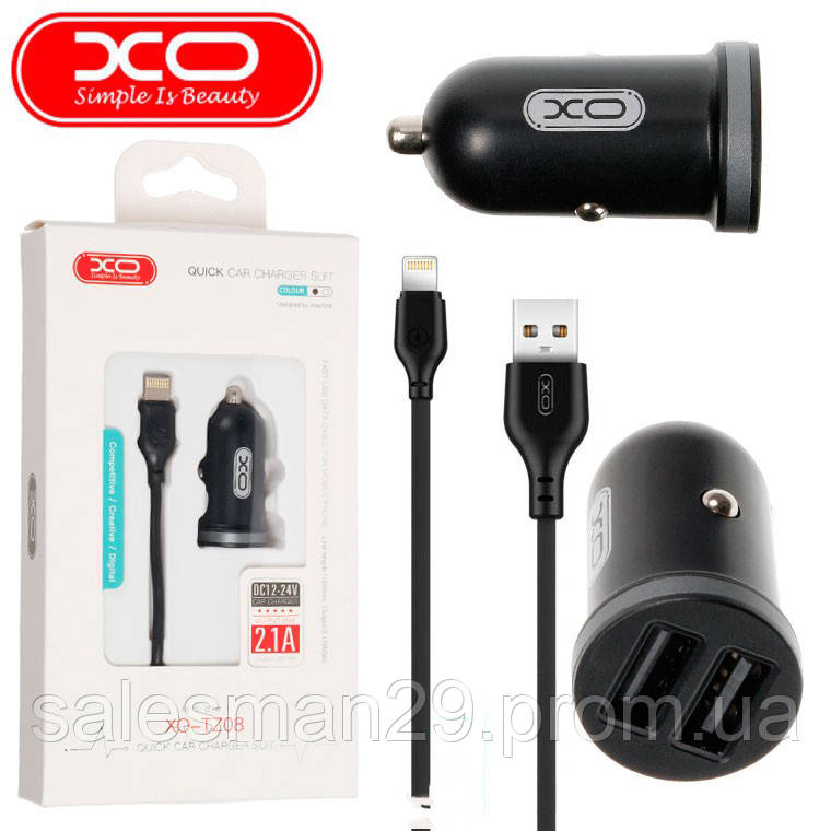 

Автомобильное зарядное устройство XO TZ08 2USB 2.1A Lightning Черный