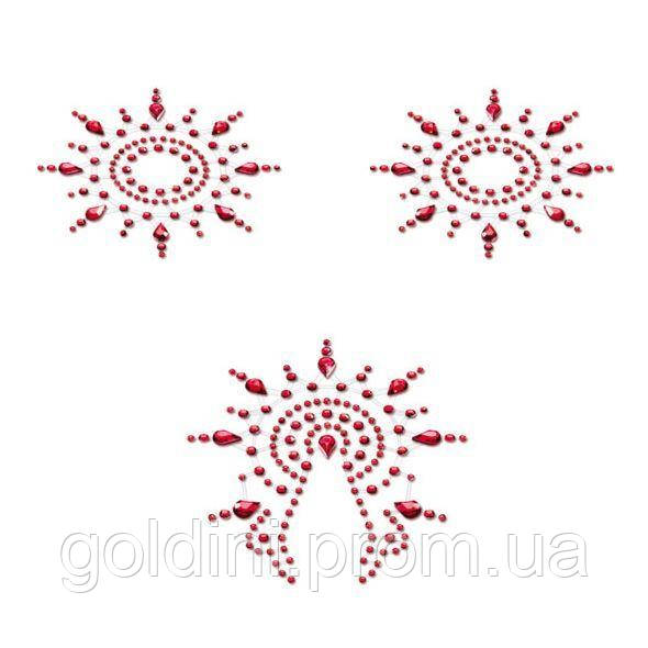 

Пэстис из кристаллов Petits Joujoux Gloria set of 3 - Red, украшение на грудь и вульву