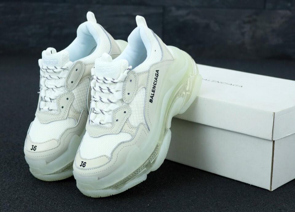 

Женские кроссовки Balenciaga Triple S Clear Solo White Grey (Кроссовки Баленсиага бело-серые) 39, Белый