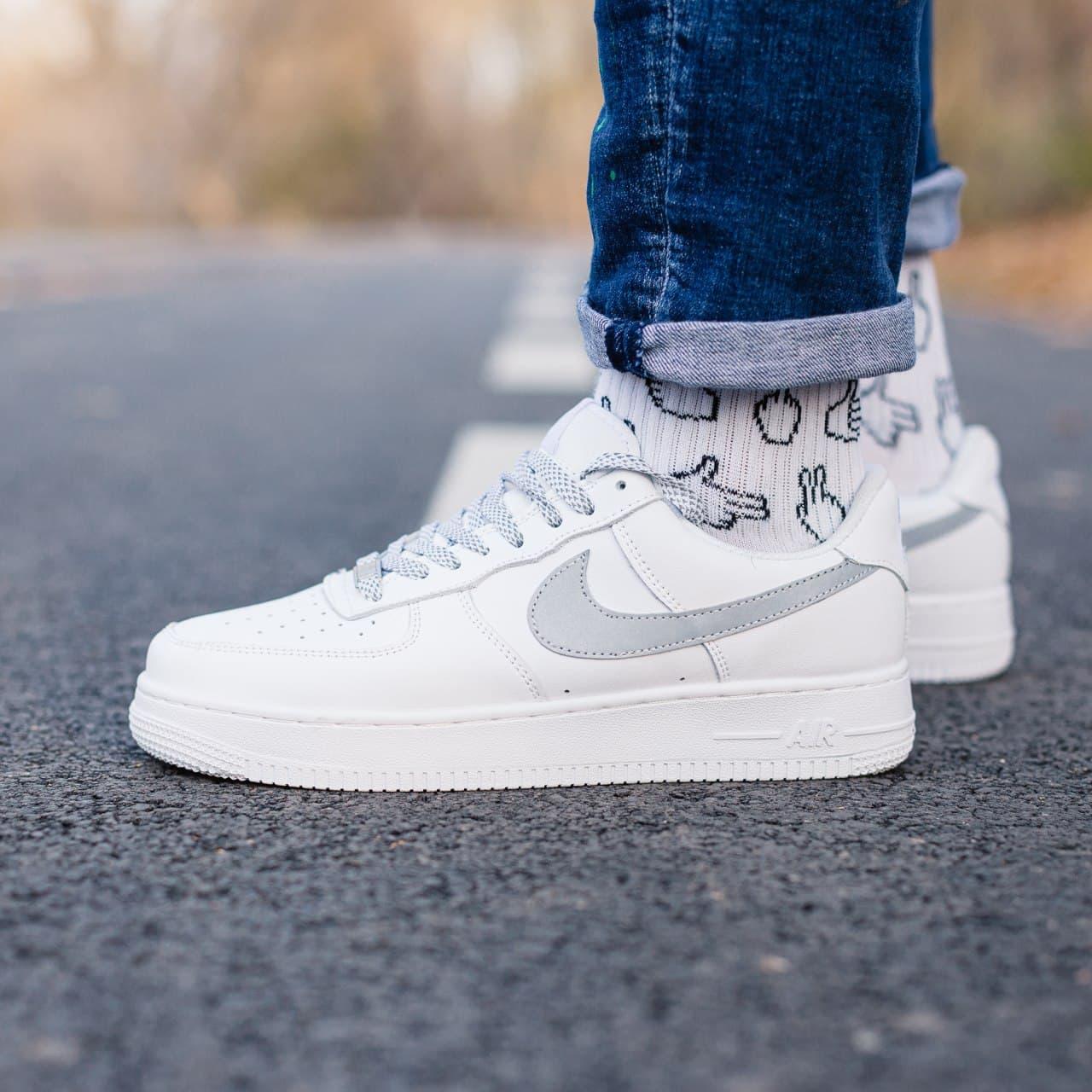 

Мужские кроссовки Nike Air Force 1 Low White Reflective / Найк Аир Форс 1 Лоу Белые Рефлективные 41, Белый