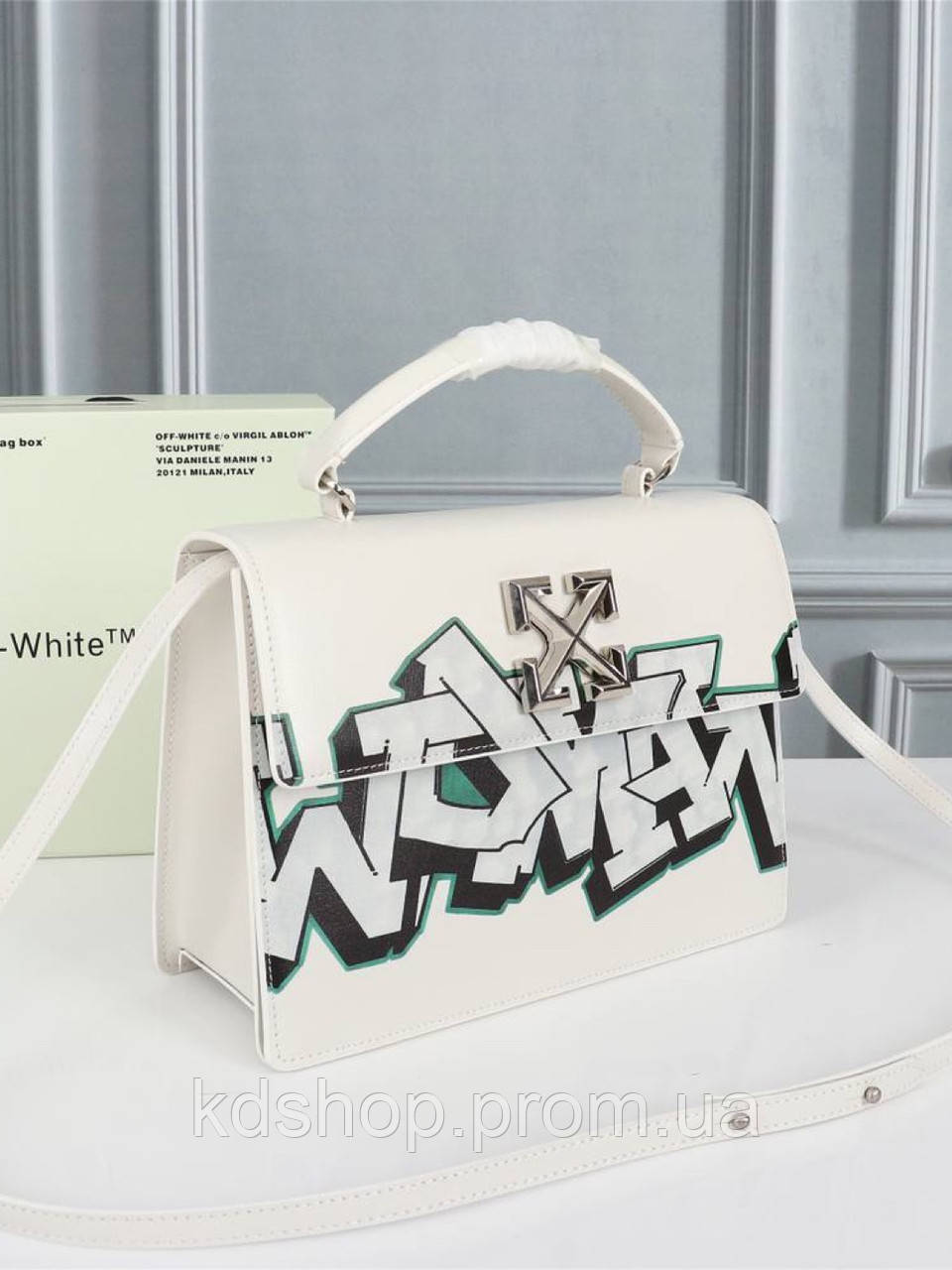 

Женская сумка Off-White офф вайт белая графити Натуральная кожа