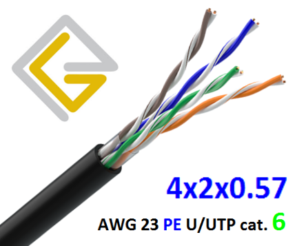 Кабель мережевий U/UTP-cat.6 без екрана AWG23 PE 4х2х057 для зовнішньої прокладки